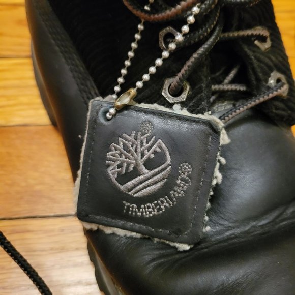 Timberland 8M Black‎ Leather Lace Up Ankle Boots Waterproof Foldover Corduroy - Picture 9 of 11